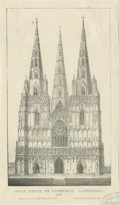 Lichfield Cathedral - West Front: kaiverrus tekijältä Charles Joseph Hullmandel