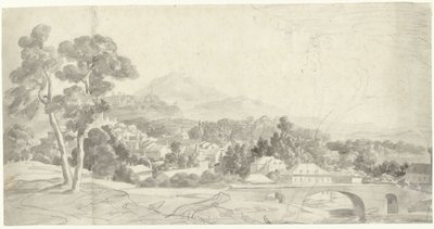 Maisema kaupungin kanssa sillan varrella tekijältä Charles Joseph Natoire (attributed to)