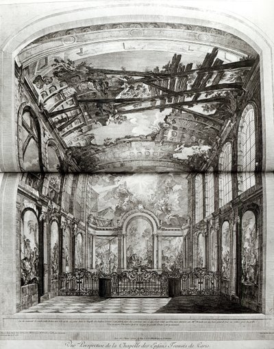Pariisin Hospice des Enfants Trouvesin kappelin koristelu, kaiverrus Etienne Fessard (1714-77) n. 1750 tekijältä Charles Joseph Natoire