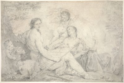 Hestia myyttisessä maisemassa, n. 1760 (grafiitti persoonalla) tekijältä Charles Joseph Natoire