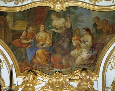 Psyyke näyttää velvojiaan sisarilleen Charles Joseph Natoiren kattomaalaus (Charles-Joseph Natoire tekijältä Charles Joseph Natoire