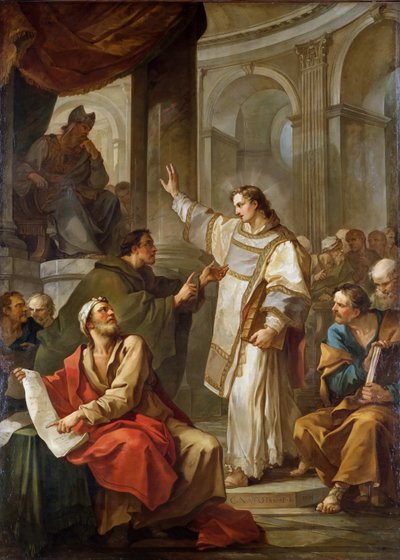 Pyhä Stefanus ylipapin ja sanhedrinin vanhinten edessä, 1745. tekijältä Charles Joseph Natoire