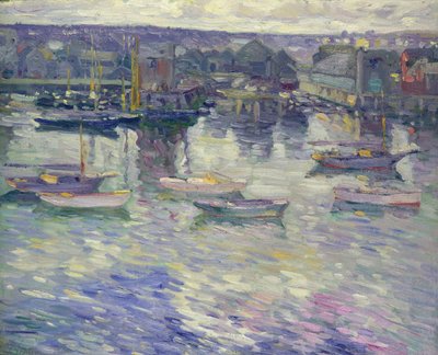 Ankkuroituja veneitä, 1919 (öljy kankaalle). tekijältä Charles Kaelin