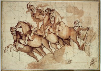 Apotheosis of Hercules Punainen liitupesu ja musta muste, kirjoittanut Charles Lebrun (Le Brun) (1619-1690) 1600-luvun aurinko. 0,32x0,45m. Pariisi, Louvre-museo tekijältä Charles Le Brun