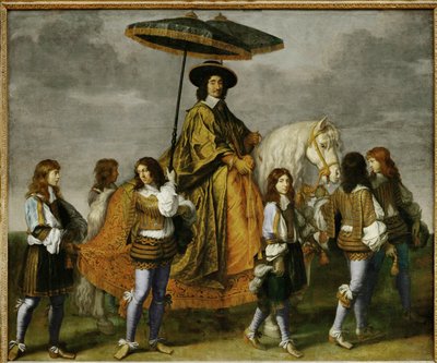 Kansleri Pierre Seguier hevosen selässä, nuori Dauphin, myöhemmin Ludvig XIV ... tekijältä Charles Le Brun