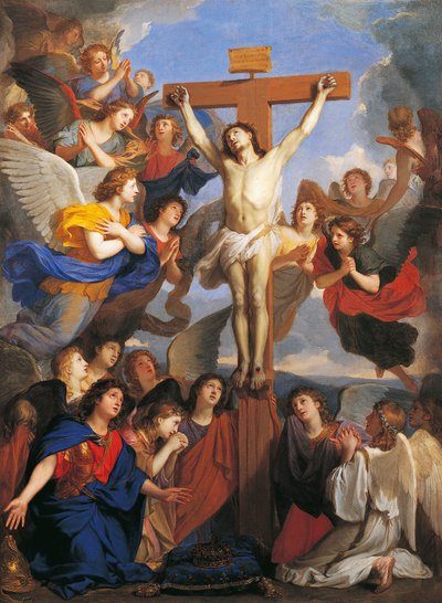 Krusifiksi enkeleillä, noin 1660, kirjoittanut Charles Le Brun (1619-1690) tekijältä Charles Le Brun