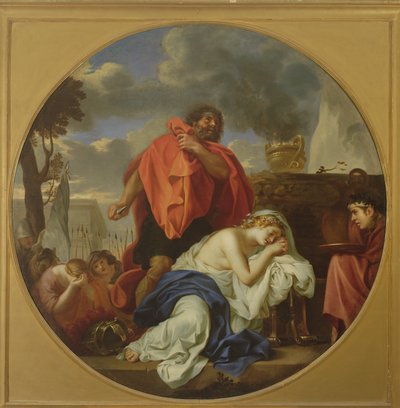 Jefta uhraamassa tyttärensä (öljy kankaalle) tekijältä Charles Le Brun