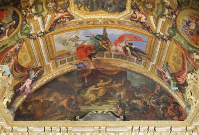 Saksan ja Espanjan liitto Hollannin kanssa, 1672, Kattomaalaus Galerie des Glacesista tekijältä Charles Le Brun