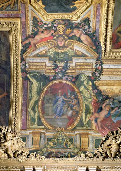 Hotel Royal des Invalidesin perustaminen vuonna 1674, kattomaalaus Galerie des Glaces -galleriasta. tekijältä Charles Le Brun