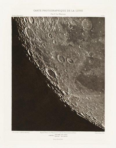 Carte photographique de la lune, planche XII.A (Kuun valokuvakartta, levy XII.A),11. lokakuuta 11. lokakuuta tekijältä Charles le Morvan