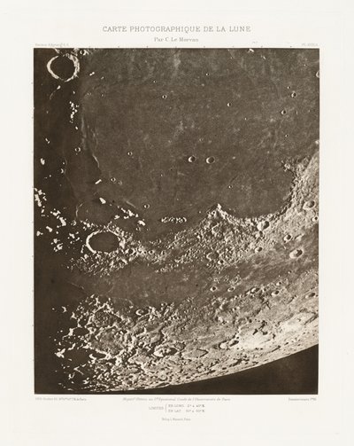 Carte photographique de la lune, planche XVIII.A (Kuun valokuvakartta, levy XVIII.A),20. lokakuuta 20. lokakuuta tekijältä Charles le Morvan