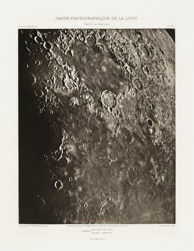 Carte photographique de la lune, planche XX.A (Valokuvakartta Kuusta, levy XX.A),27. elokuuta tekijältä Charles le Morvan