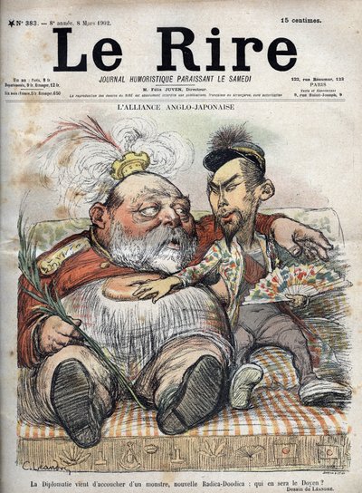 Anglo-Japanese Alliance (Japanese Anglo 1902) Diplomatia on juuri synnyttänyt hirviön, uuden Radica-Doodican: kuka on dekaani? - Kuningas Edward VII - Charles LEANDREn (1862-1934) PIIRKAKURI 1902 elokuvalle The Laughter tekijältä Charles Leandre