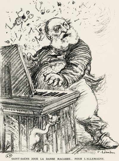 Karikatyyri Charles Camille Saint-Saensista, ranskalaisesta säveltäjästä, pianistista ja urkurista tekijältä Charles Leandre