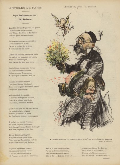 Karikatyyri ranskalaisesta poliitikosta Ferdinand Buissonista. Kuvitus Le Rirelle tekijältä Charles Leandre