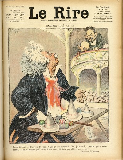Kuvitus Le Riren kanteen, 02.7.1920 - valtiomies - David Lloyd George ja Ebert Friedrich (1871-1925) tekijältä Charles Leandre