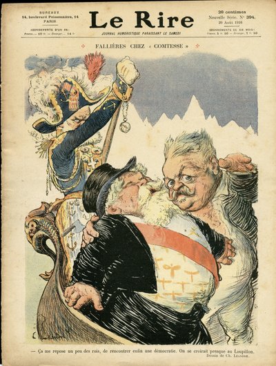 Kuva Charles Leandresta (1862-1934) Le Riren kanteen, 20.8.10 - Fallieres kreivitäressä - Italia, tasavallan presidentti, Chapeau, Tunniste, Venetsia - Fallieres Armand (1841-1931) tekijältä Charles Leandre