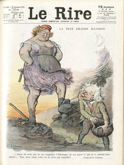 Kuva Charles Leandresta (1862-1934) Le Riren kanteen, 30.9.22 - Suurin illuusio - Saksa Preussi, Englanti Iso-Britannia, Korvaukset - Marianne, David Lloyd George (1863-1945) - Trivialite tekijältä Charles Leandre