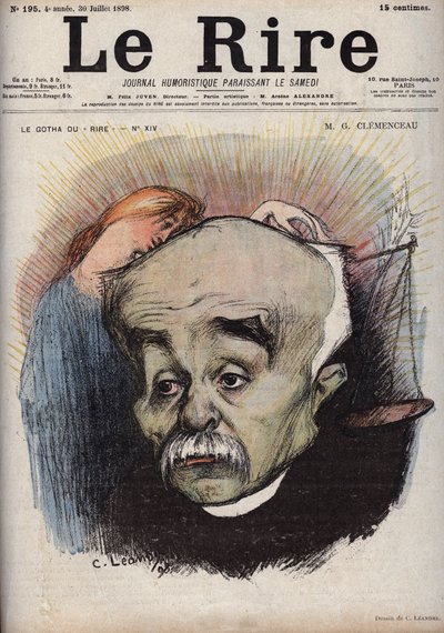 Georges Clemenceaun (1841-1929) muotokuva - saldo viittaa La Justice -sanomalehteen"" ja sen johtaja Cornelius Herz, joka oli saanut rahaa Clemenceaulta - Charles Leandren (1862-1934) karikatyyri "" Le Rire -kirjassa"" 30. heinäkuuta tekijältä Charles Leandre