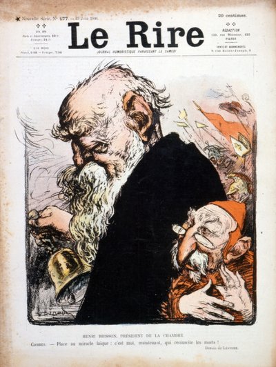 Satiirinen kuva Eugene Henri Brissonista Le Riren kansikuva 1906 (kaiverrus) tekijältä Charles Leandre