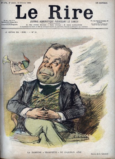 Poppy Ainen kuuluisa trumpetti - Constant Poppyn muotokuva nimeltä Aine Poppy (1841-1904) - Charles Leandren (1862-1934) karikatyyri elokuvassa "Nauru" 12. helmikuuta tekijältä Charles Leandre