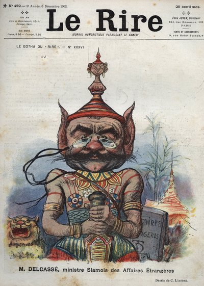 Theophile Delcasse (1852-1923), ranskalainen poliitikko - Naurujen gootti, nro. XXXVI, M. Delcasse, Siamin ulkoministeri - Charles Leandren sarjakuva - (6. joulukuuta 1902) tekijältä Charles Leandre