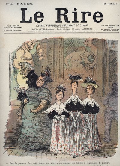 Tämä on ensimmäinen kerta tänä vuonna, kun olemme johtaneet tyttömme maalausnäyttelyyn - Charles Leandren (1862-1934) karikatyyri "" Le Rire""" 10. elokuuta tekijältä Charles Leandre