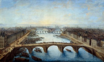 Cavalier-näkymä Pariisista, joka valtasi Pont Royalin vuonna 1741 Charles Grevenbrockin (? -1758) maalaus 1741 su. 0,96x1,62 m Pariisi, museo Carnavalet - Panoraamanäkymä Pariisiin Pont Royalin yli vuonna 1741. Charles Grevenbroeckin (? -1758) maalaus tekijältä Charles Leopold Grevenbroeck