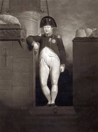 Napoleon Bonaparte HMS Bellerophonin käytävällä saavuttuaan Plymouth Soundille elokuussa 1815, kaivertanut Charles Turner tekijältä Charles Lock Eastlake