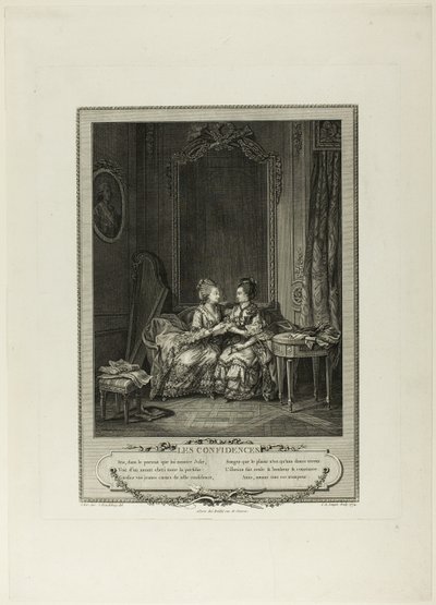 Confidences, teoksesta Monument du Costume Physique et Moral de la fin du Dix-huitième siècle (monumentti fyysisestä ja moraalisesta puvusta) tekijältä Charles Louis Lingée