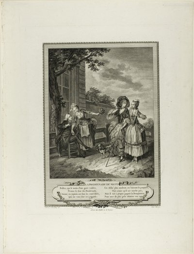 Aamukävely, alkaen Monument du Costume Physique et Moral de la fin du Dix-huitième siècle -muistomerkki tekijältä Charles Louis Lingée