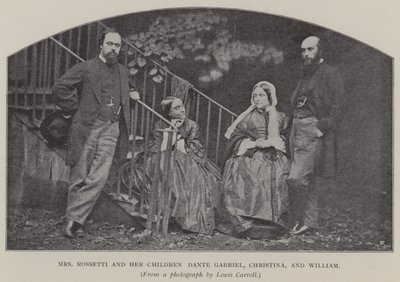 Rouva Rossetti ja hänen lapsensa Dante Gabriel, Christina ja William (m/v kuva) tekijältä Charles Lutwidge Dodgson