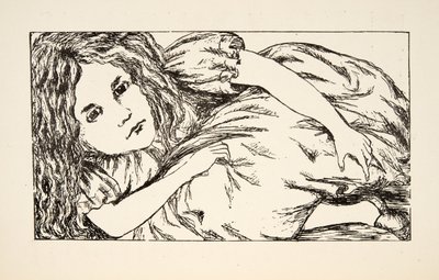Alice in White Rabbits House, kuvitus Alices Adventures Under Groundista, pubista. 1886 (faksimile) tekijältä Charles Lutwidge Dodgson