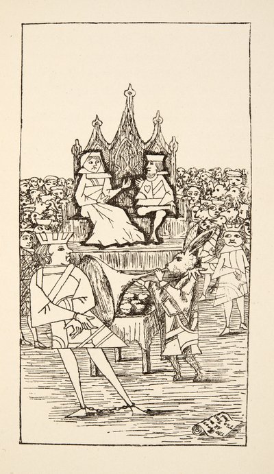 Trial of the Knave of Hearts, kuvitus Alices Adventures Under Groundista, pub. 1886 (faksimile) tekijältä Charles Lutwidge Dodgson