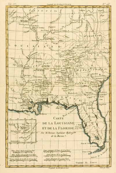 Louisiana ja Florida, Guillaume Raynal (1713-96) teoksesta Atlas de Toutes les Parties Connues du Globe Terrestre, julkaistu J L Pellet, Geneve, 1780 tekijältä Charles Marie Rigobert Bonne