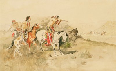 Attack on the Muleteers, n. 1895 (kynä ja wc paperilla) tekijältä Charles Marion Russell
