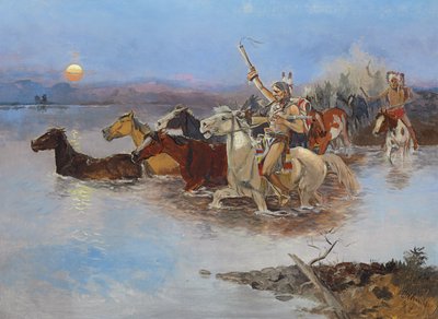 Joen ylitys, noin 1895 tekijältä Charles Marion Russell