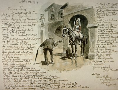 Kuvitettu kirje, 20. huhtikuuta 1914 (kynä ja muste ja pesu paperille) tekijältä Charles Marion Russell