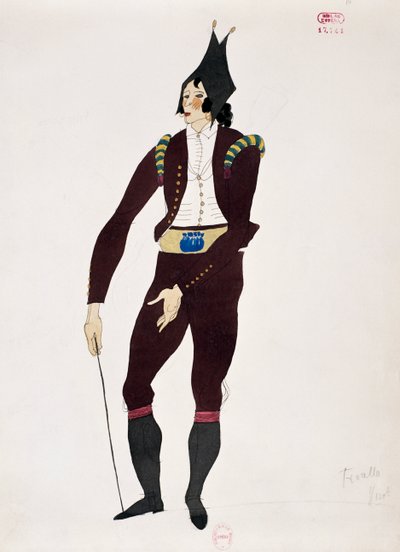 Puku Gioacchino Rossinin Sevillan parturi -sarjan Fiorellon hahmolle, luonnos Charles Martin (1884-1934) tekijältä Charles Martin