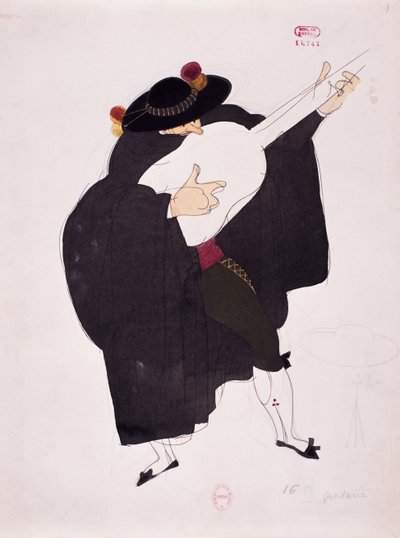 Gioacchino Rossinin The Barber of Sevillan kitaristin hahmo, Charles Martinin (1884-1934) luonnos tekijältä Charles Martin