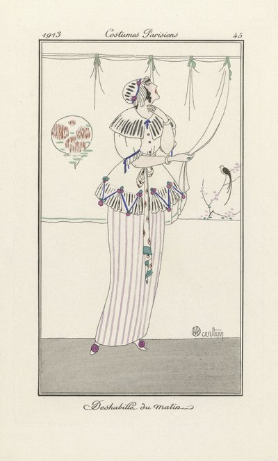 Morning negligee, Costumes Parisien, pub. 1913 (stencilprint) tekijältä Charles Martin