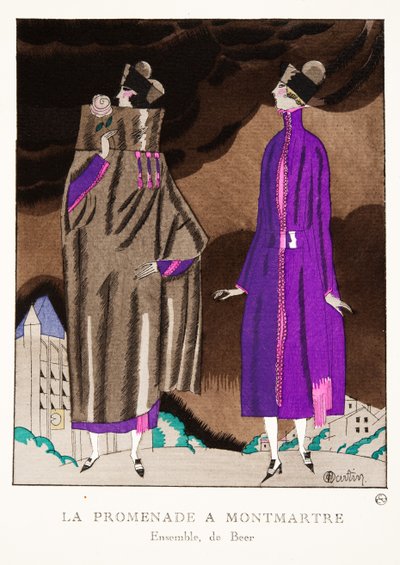 La Promenade a Montmartre, muotikuvakokoelmasta, 1920 (pochoir-painatus). tekijältä Charles Martin