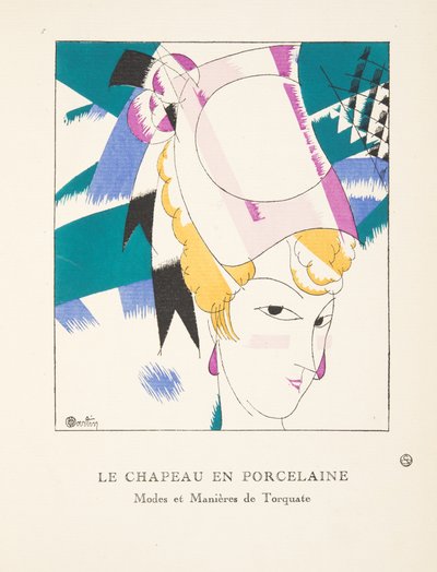 Le Chapeau en Porcelaine, muotikuvakokoelmasta, 1920 (pochoir-painatus). tekijältä Charles Martin
