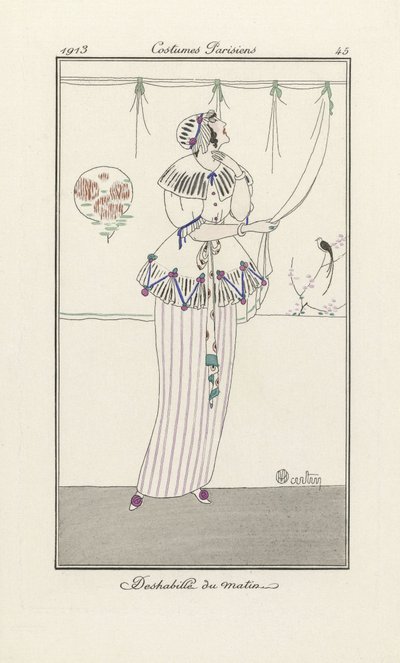 Morning Dress, Costumes Parisiensilta, pub. 1913 (stensiiliprintti) tekijältä Charles Martin