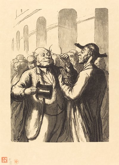 Maailmanlaajuinen näyttely: Valokuvien tarkastus kääntöporteissa tekijältä Charles Maurand after Honoré Daumier