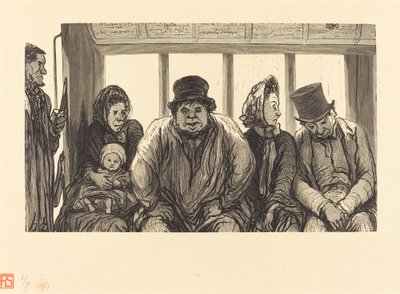 Omnibussin sisätilat tekijältä Charles Maurand after Honoré Daumier