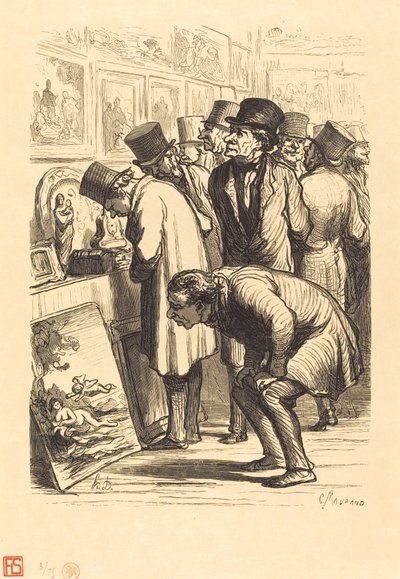 Drouot-hotellin huone näyttelypäivänä tekijältä Charles Maurand after Honoré Daumier
