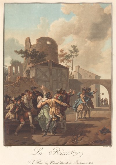 La Rixe The Brawl, c. 1792. tekijältä Charles Melchior Descourtis