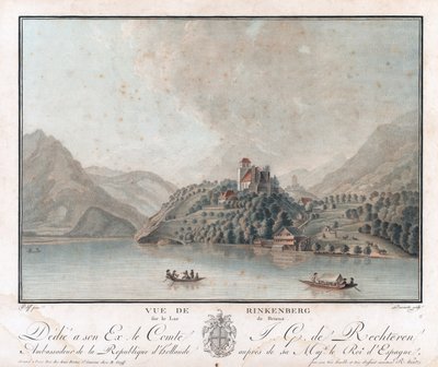 Näkymä Rinkenbergistä Brenz-järven yli tekijältä Charles Melchior Descourtis