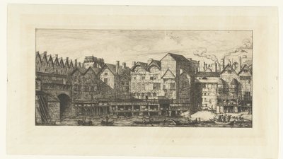 Turkistalojen takajulkisivut Seinen varrella lähellä Pont-au-Changea Pariisissa Osa Pariisista 1600-luvun lopulla Partie de la cité vers la Fin du XVIIe siècle tekijältä Charles Meryon